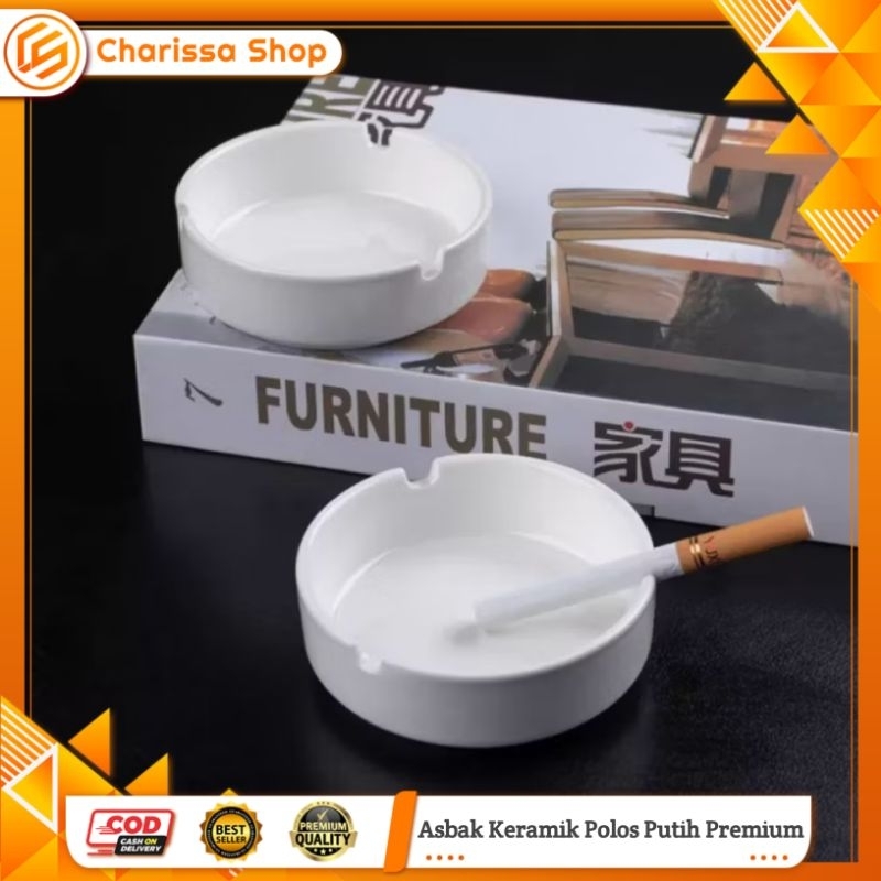 Asbak Keramik Polos Putih Premium / Asbak Putih Polos Porselin / Wadah Rokok