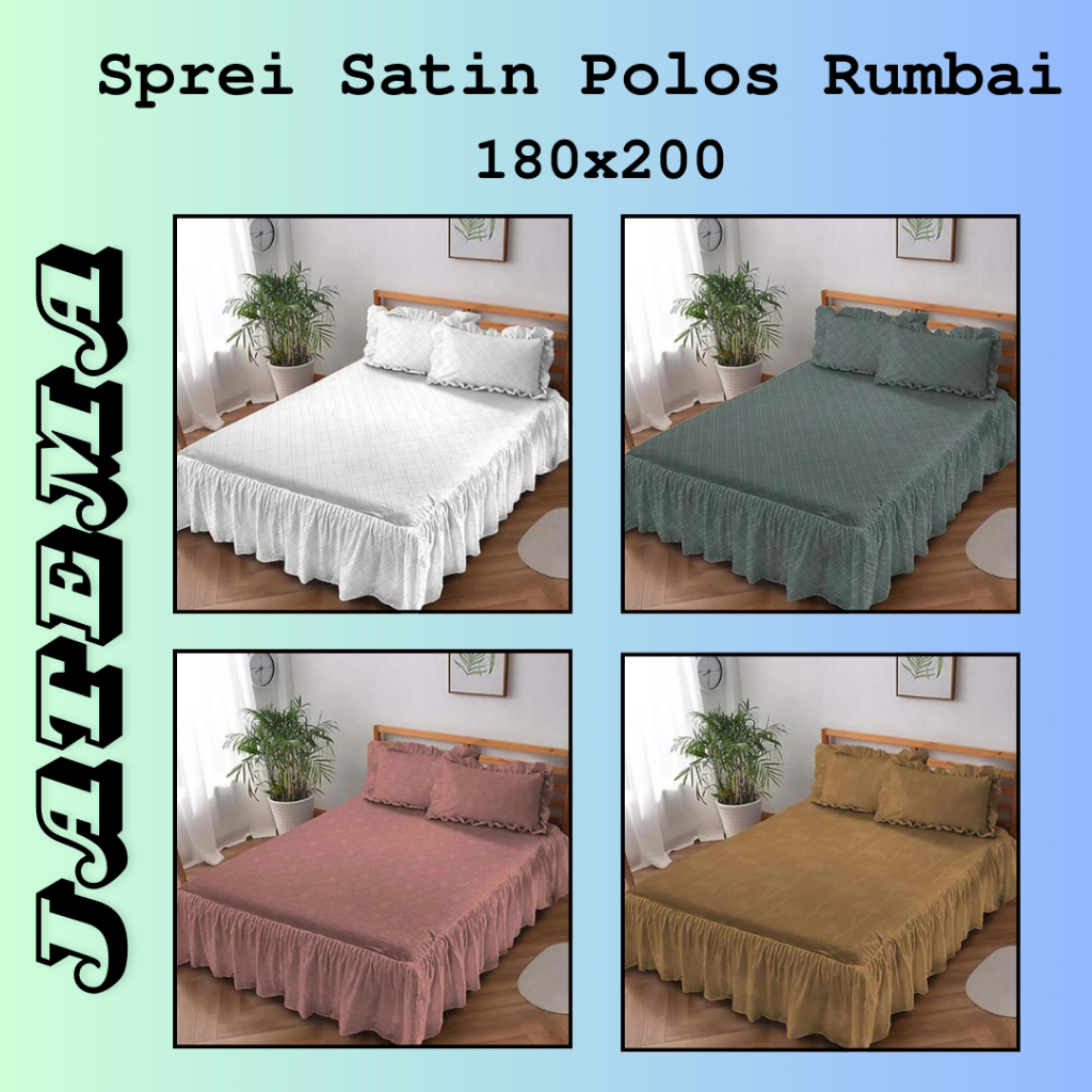 SPREI POLOS BAHAN SATIN PELES RUMBAI TINGGI 25 UKURAN 180x200 [QUEEN SIZE]