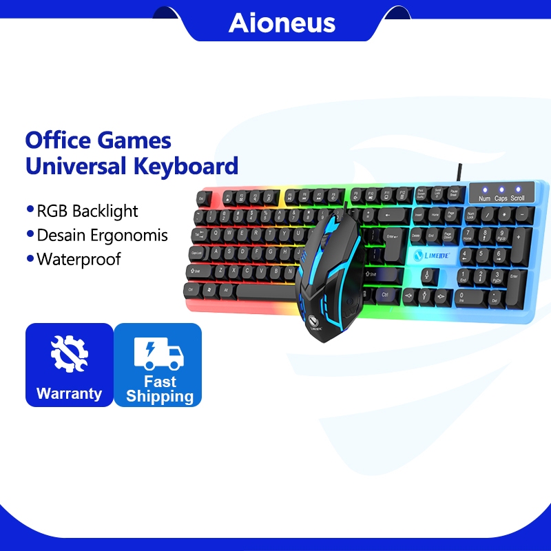 Aioneus | Keyboard Gaming dan Mouse Set RGB Mechanical Keyboard Laptop USB Cable