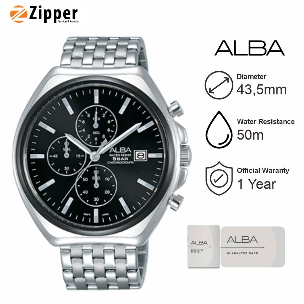 11.11 Jam Tangan Pria ALBA AM3471 Analog Strap Rantai Stainless Steel Original Garansi Resmi