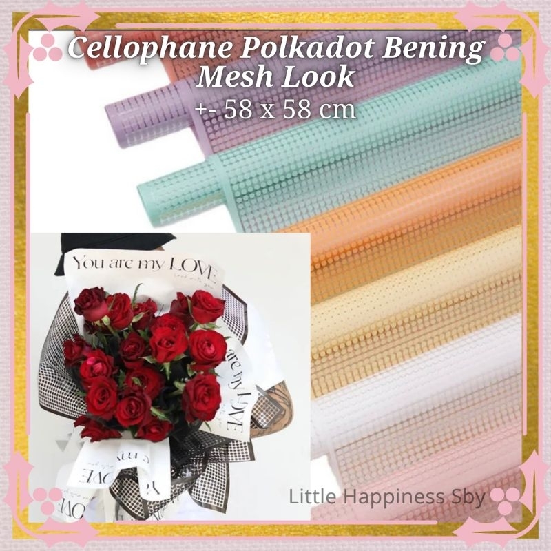 

Murah! (Ecer) Kertas wrapping buket bunga cellophane polkadot bening mesh look