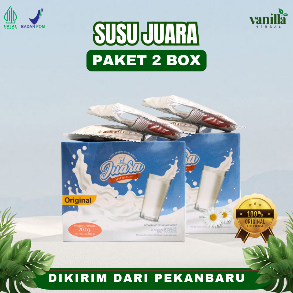 

PAKET 2 BOX SUSU JUARA | Susu Kambing Etawa 100% Original Atasi Masalah Pernafasan, Penambah Berat Badan, & Merawat Sendi Dikirim Dari Pekanbaru