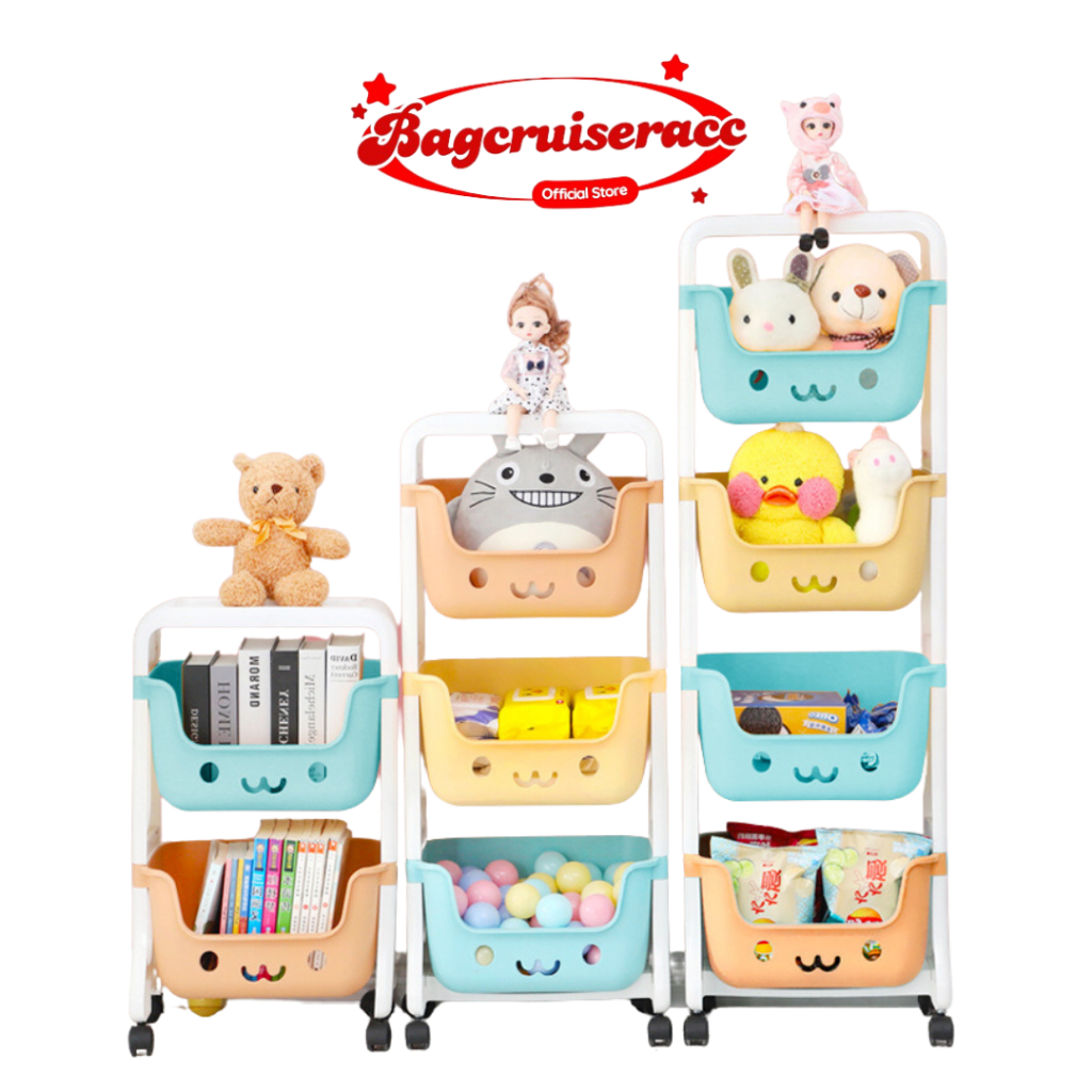 Rak Anak-Anak Penyimpanan Mainan 4 Susun dengan Roda Plastik Q2-8804 𝗕𝗔𝗚𝗖𝗥𝗨𝗜𝗦𝗘𝗥𝗔𝗖𝗖