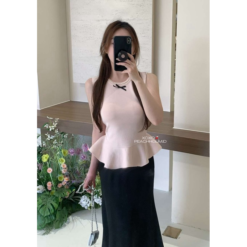 Solene Top | knit premium sleeveless top knit ribbon top rajut premium impor atasan tank top