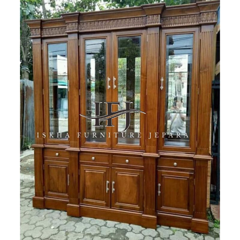 ALMARI HIAS KOLIBRI PINTU 4_ALMARI PAJANGAN KACA_BUFET MINIMALIS JATI