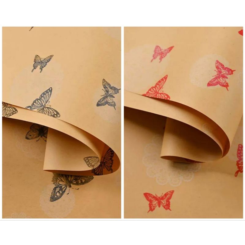 

1 Lembar Kertas Buket Vintage Motif Kupu Kupu - Flower Wrapping Papper