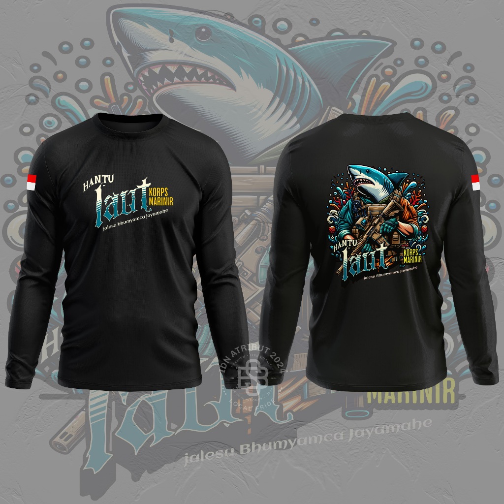 Kaos Korps Marinir Hantu Laut TNI AL v2 Shark Design Gratis Nama Kamu Tangan Panjang