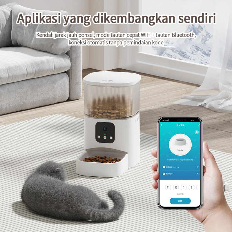 Pureblies_ App+Camera IntercomSmart Pet Feeder Automatic Pet Feeder App Wifi Connect Kontrol Jarak