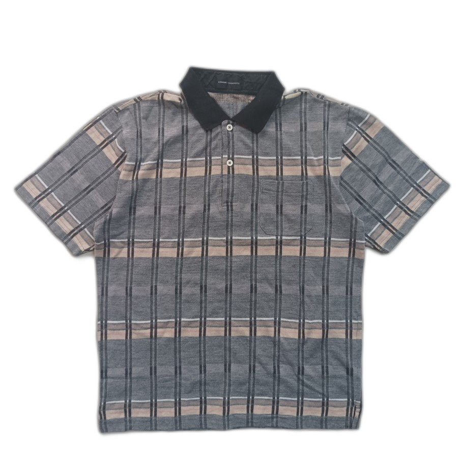 kaos polo Kansai Yamamoto jacquard plaid polo shirt casual
