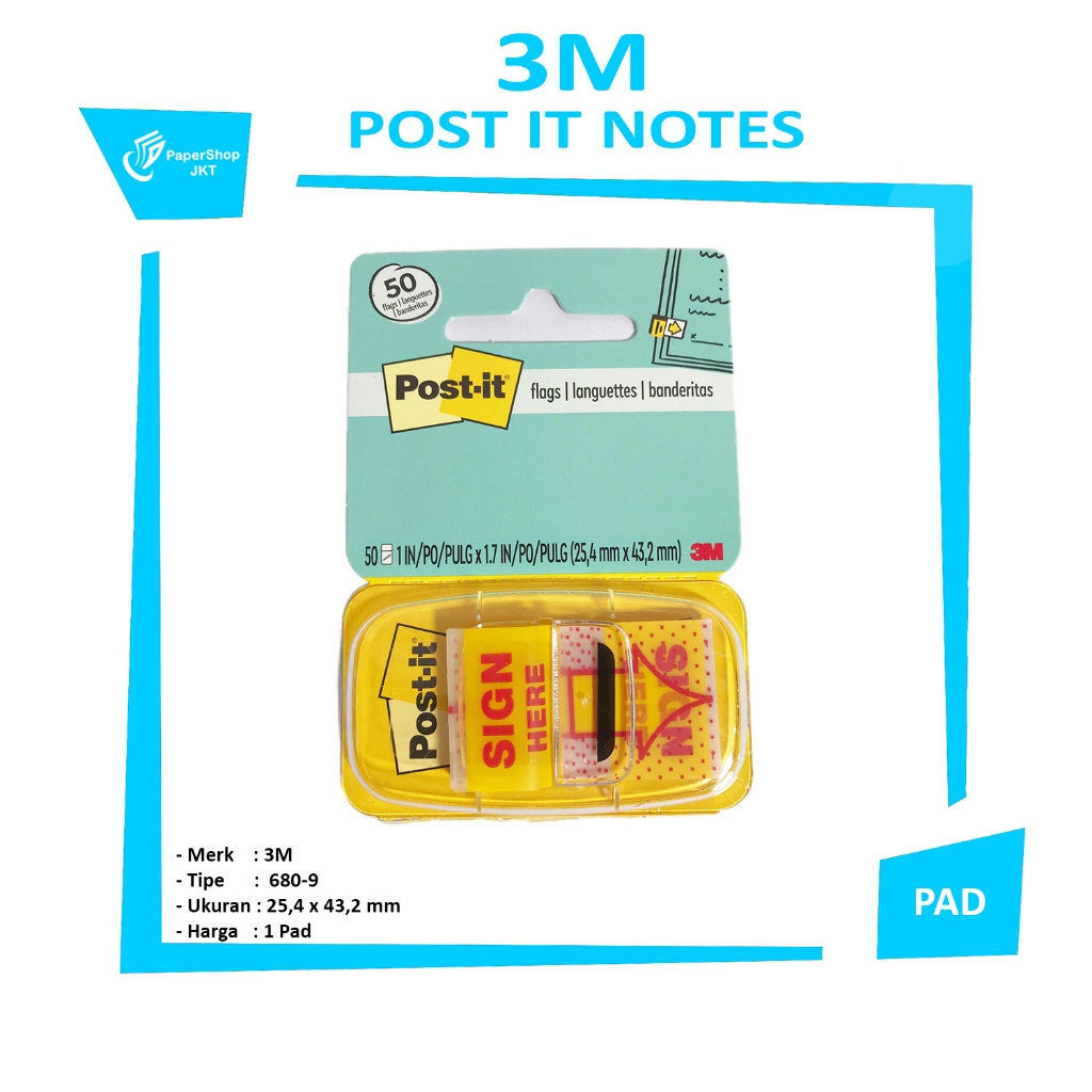 

3M - Post It Sign Here 680-9 25,4mm x 43,2mm - Pad