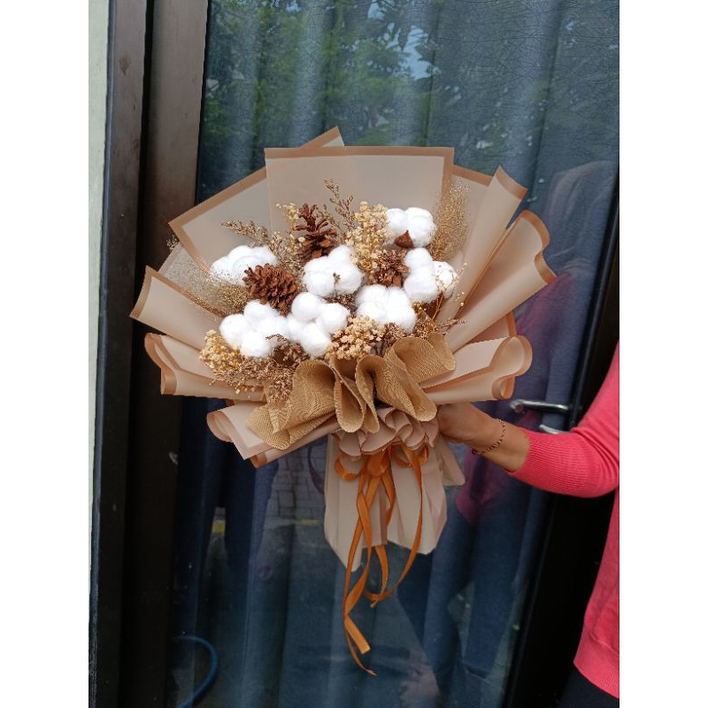 buket bunga asli kering flower bouquet bunga kapas Surabaya