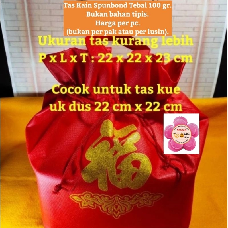 

Tas Kain Kantong Souvenir Gift Bag Merah Polos Tulisan FU Uk. 22