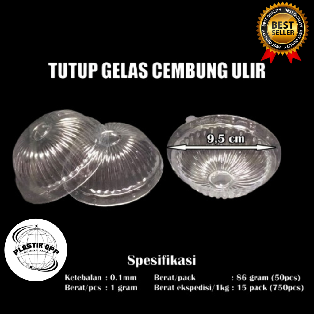 Tutup gelas ULIR bening cembung isi 50pcs / tutup gelas Oz cembung