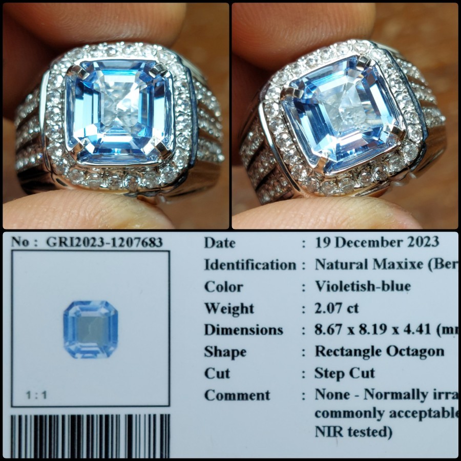 Natural Maxixe Beryl Octagon Cutting Batu Permata Mulia Langka Clean