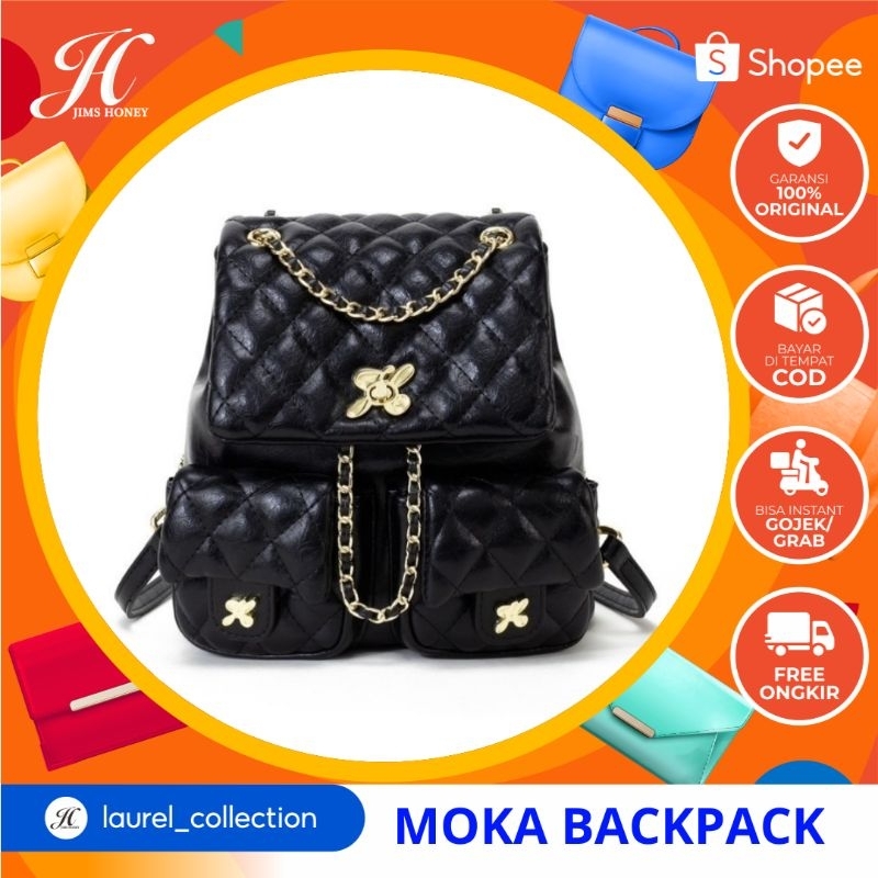 JIMS HONEY MOKA BACKPACK TAS RANSEL WANITA JALAN JALAN RANTAI HANGOUT CANTIK