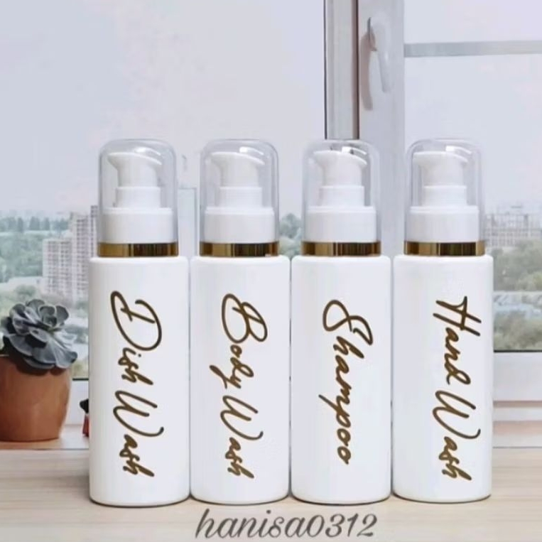 Botol Pump Threatment 100ml Putih Aesthetic / Botl Pump 100ml Tutup List Gold