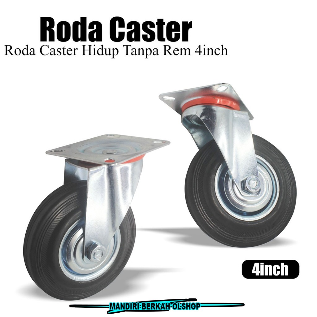 Roda Karet Roda Caster 4 Inch 100mm Rubber Karet Hidup dan Mati Roda Lori Roda Troli 1 Pcs