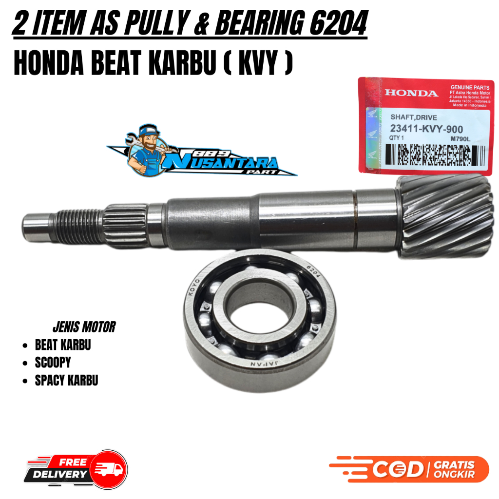 PAKET 2ITEM AS PULLY BEAT KARBU + BEARING 6204 SCOPPY KARBU / SPACY KARBU