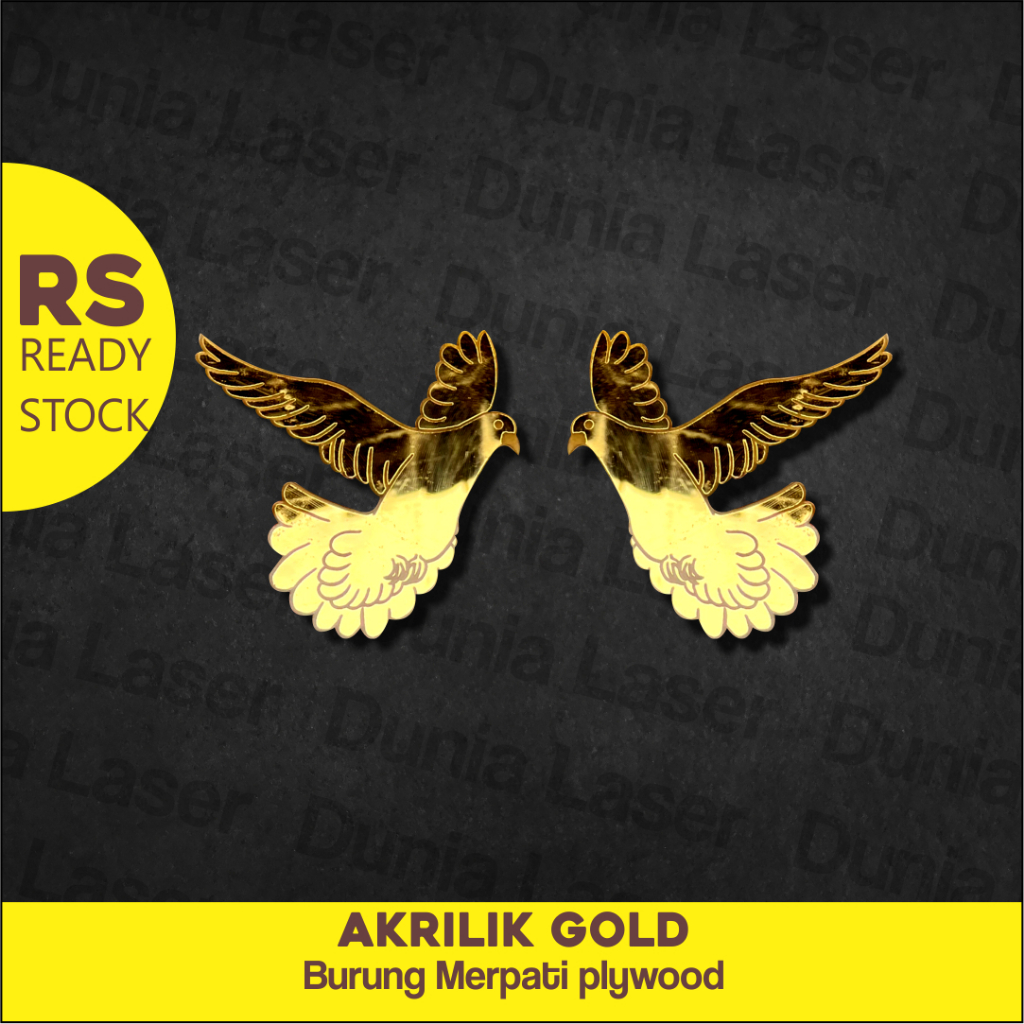 Sepasang Burung Merpati Bahan Akrilik GOLD Dekorasi Mahar