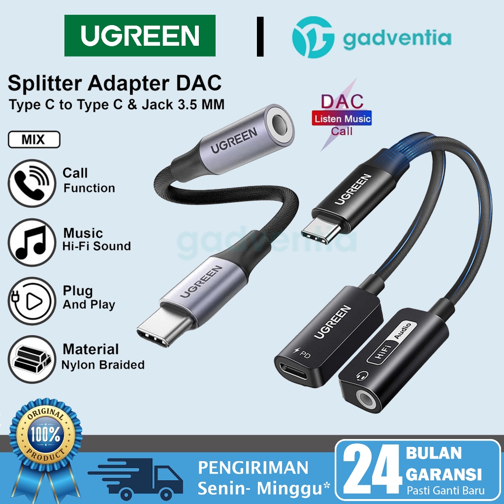 UGREEN Magnetic Splitter Type C to Jack Audio Adapter 2-in-1 Hi-Res with Charging PD 60w For Laptop 