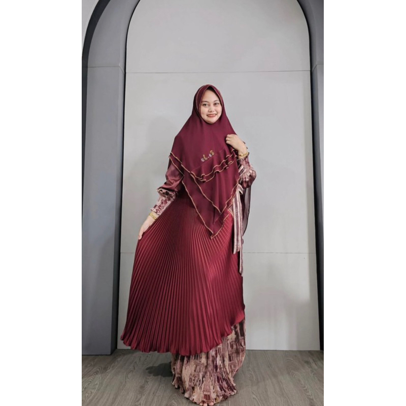Gamis syari brand eles Lina sukijo eL.es syari set khimar syari eles