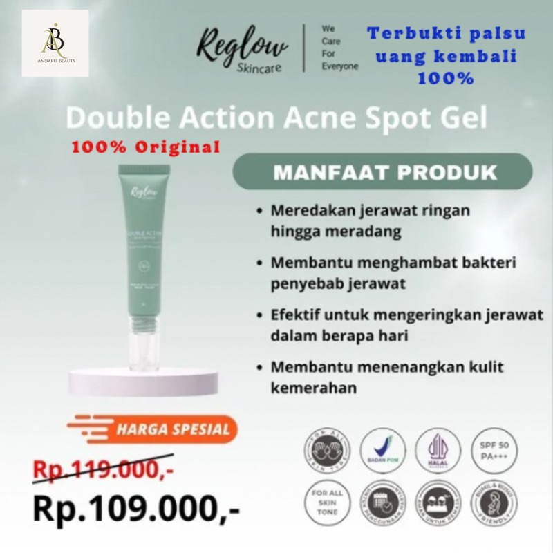 Double Action Acne Spot Gel/Acne spot reglow/cream jerawat reglow/obat jerawat/Acne spot reglow orig