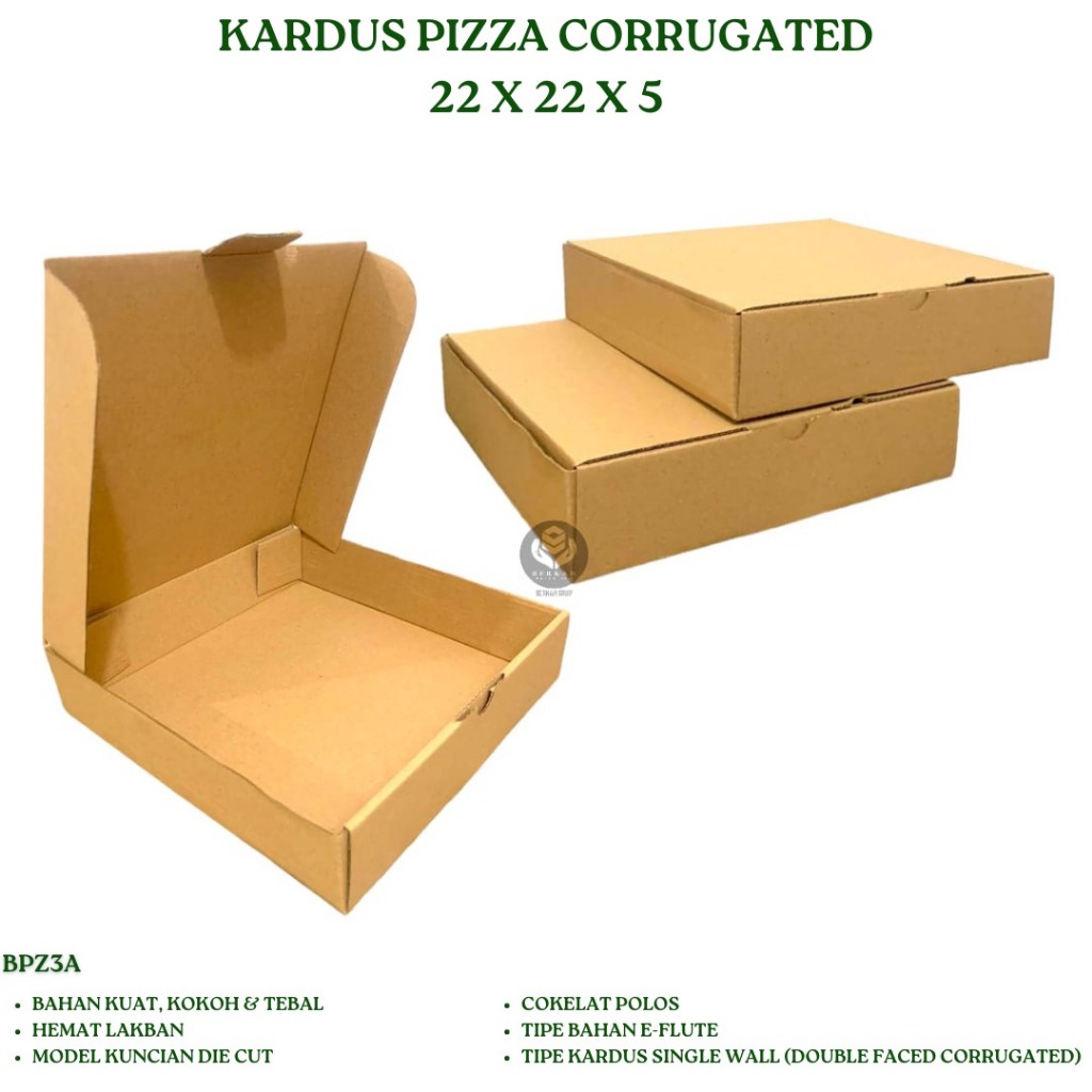 

Kardus Pizza 22X22X5 Dus Corrugated (Isi 5 Pcs-B.PZ3A)