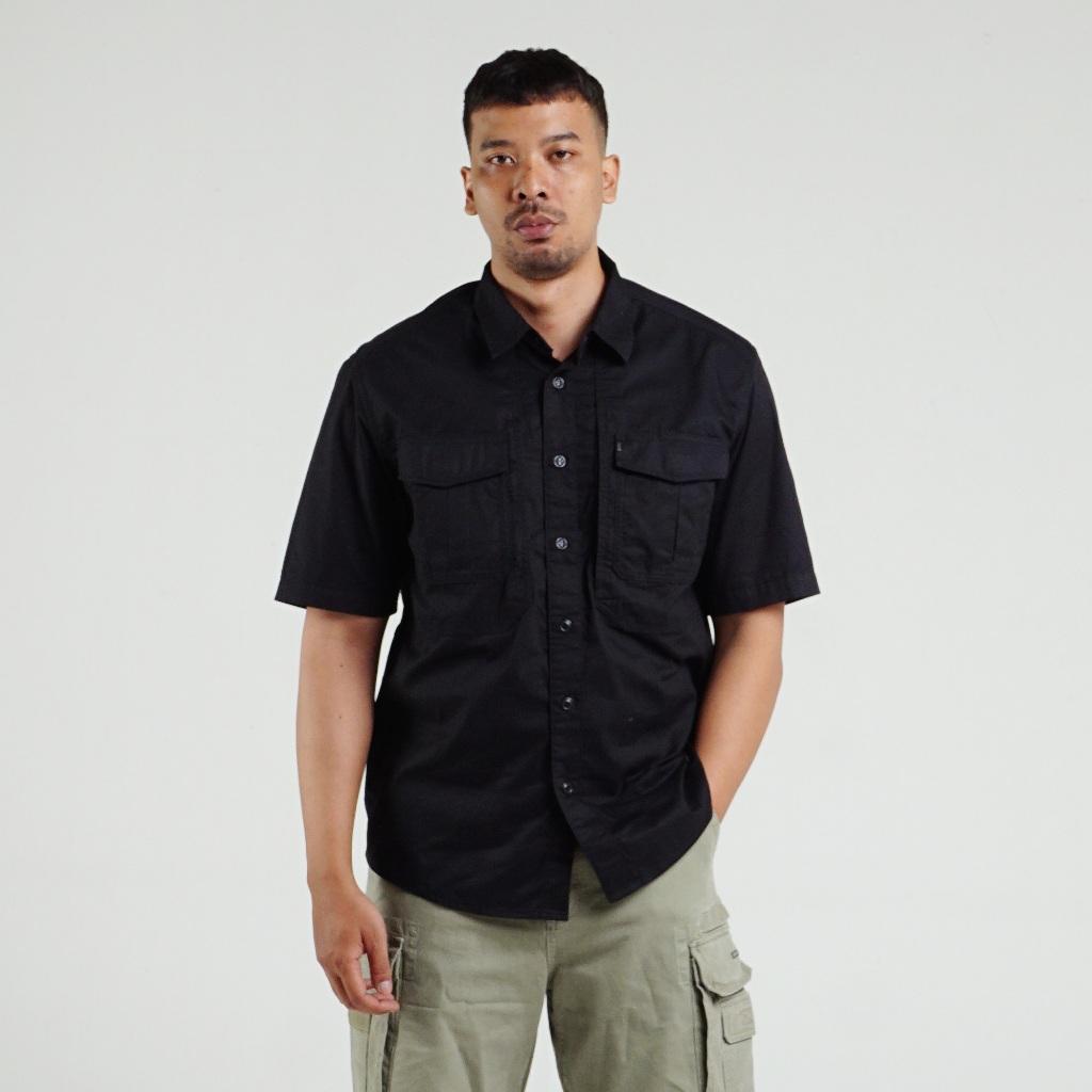 Kemeja Original MGEE - Kemeja Kerja Lengan Pendek Outdoor Pria Original MGEE Travis 026 Black CKPR