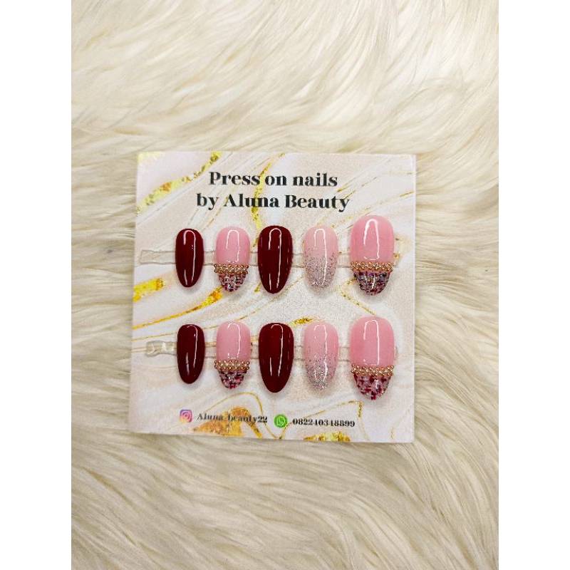 PRESS ON NAIL CUSTOM MAROON | FAKE NAIL | NAIL ART | KUKU PALSU