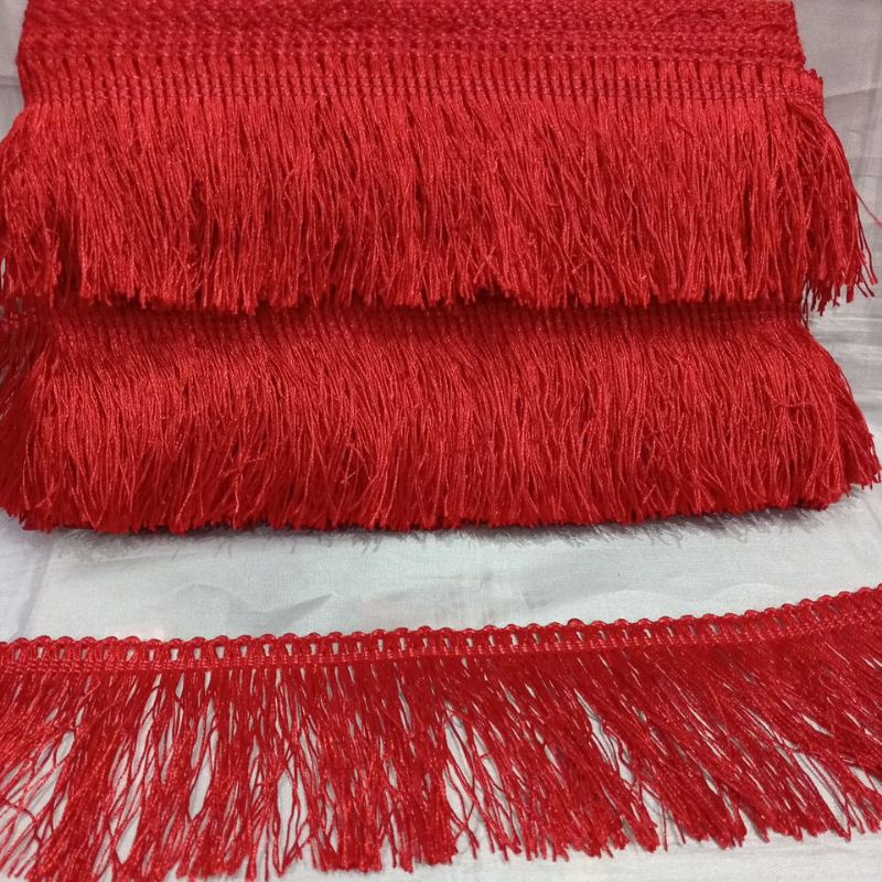 Renda Rumbai Katun 3"(Lebar 7Cm)/Renda Rumbai Sisir 15 Yard Merah