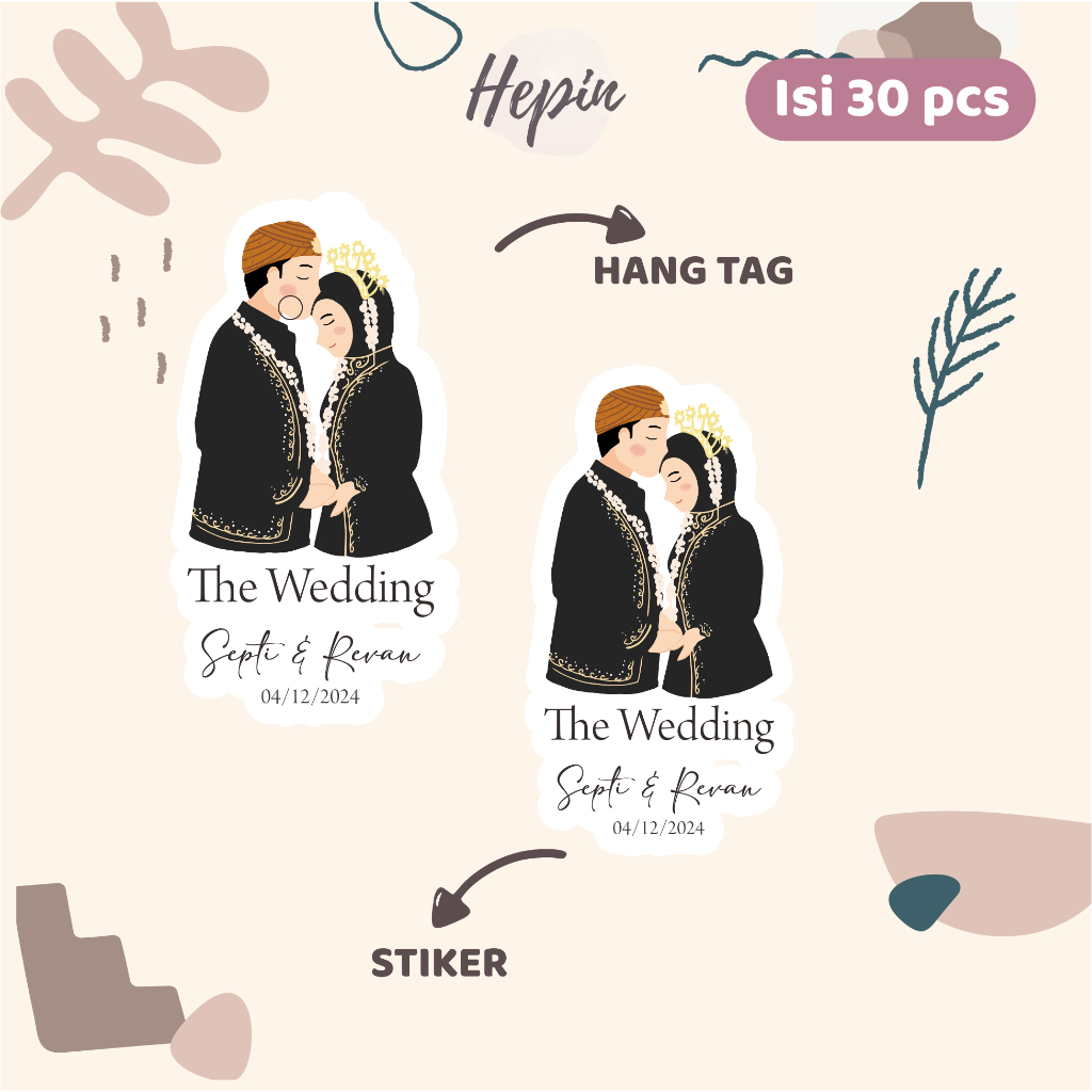

(30pcs) Hang tag & stiker souvenir edisi WEDDING /lucu/label souvenir murah/wedding/bebas custom nama