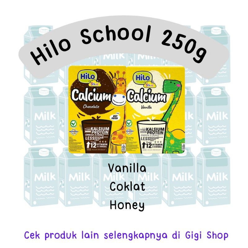 

Hilo School 250g Susu Anak Tinggi Kalsium Protein Lebih Rendah Gula - Honey Vanilla Cokelat