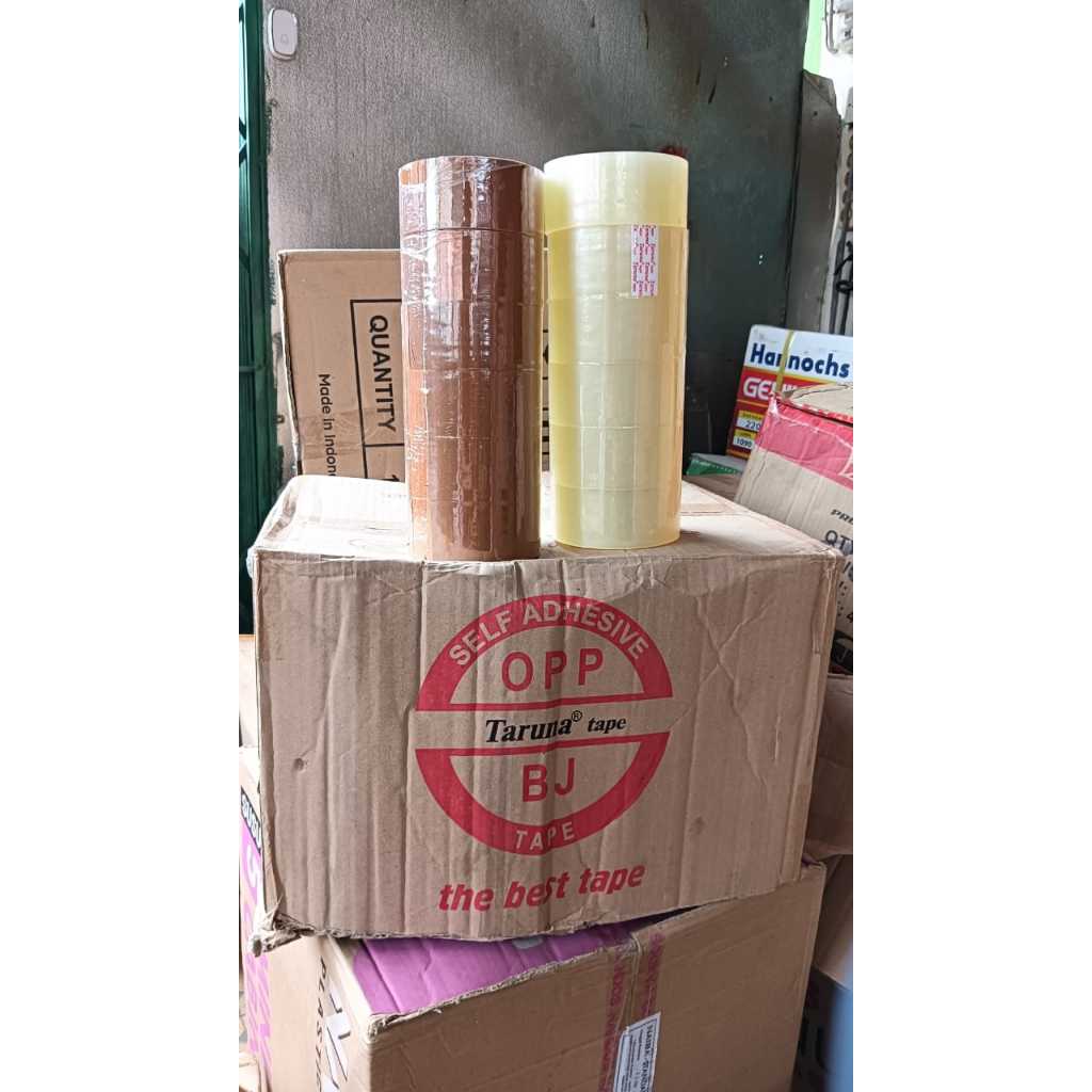 

Lakban Besar Bening / Isolasi Coklat 45mm 100 yard Selotip Paket 1 Dus isi 72pc Taruna