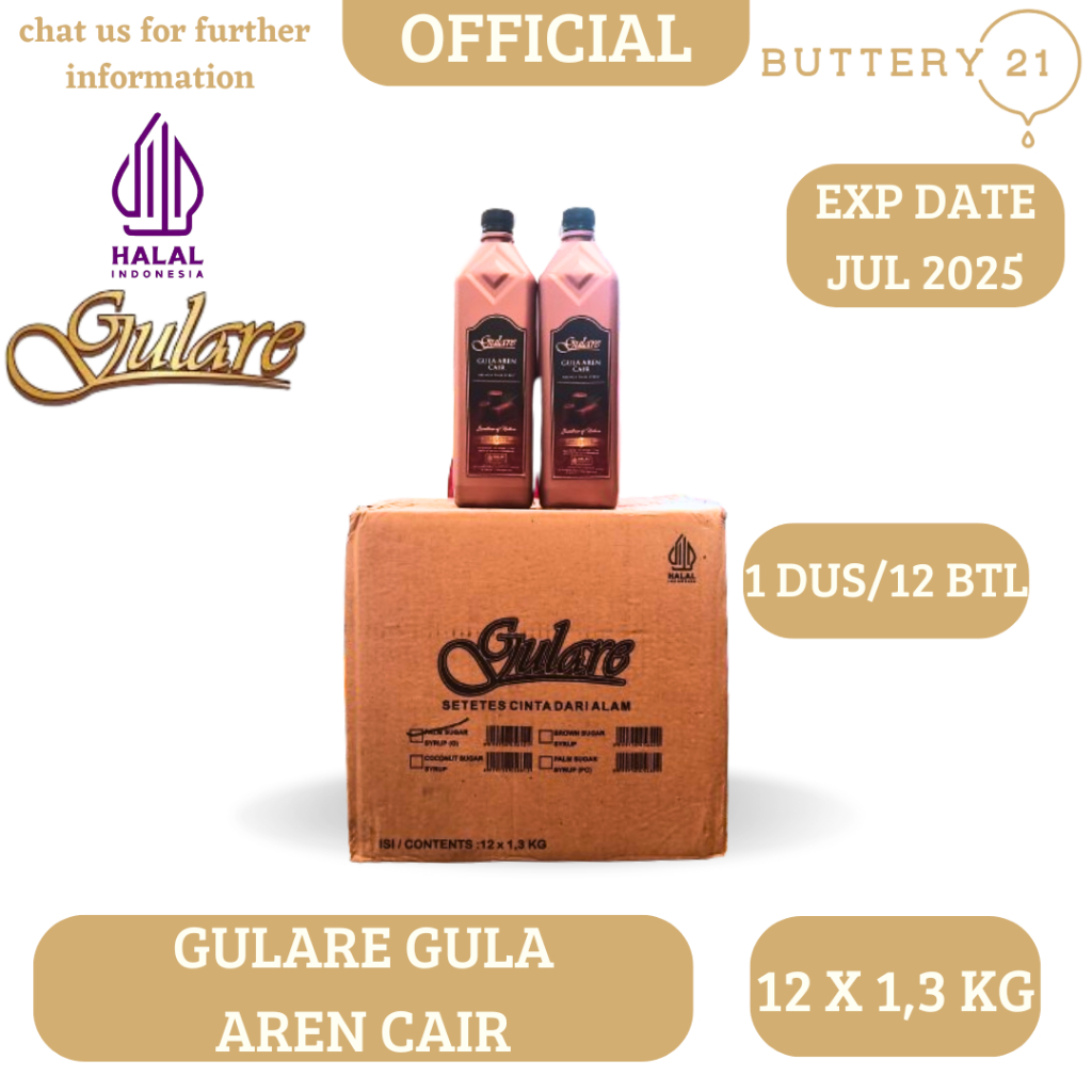 

GULARE GULA AREN CAIR PREMIUM 1.3 KG X 12 BTL ( 1 DUS ) / ARENGA PALM SYRUP