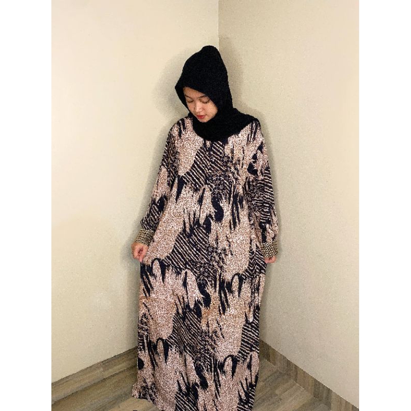 Daster Motif Corak LD 110 Lengan Panjang Bahan Rayon Zipper Busui Adem Homedres Wanita Remaja .y