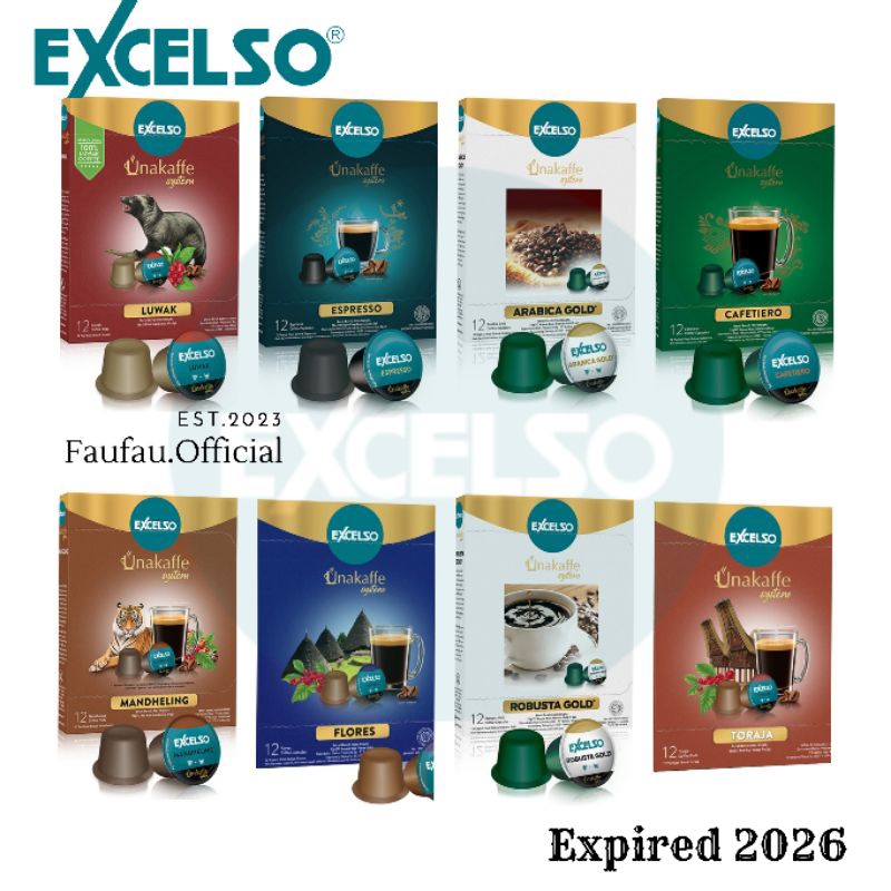 

EXCELSO CAPSULE UNAKAFFE kopi kapsul unakaffe system ALL VARIAN 12pods capsule