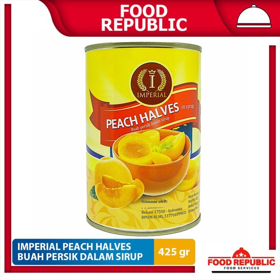 

BUAH PERSIK KALENG IMPERIAL 425 GR - CANNED PEACH HALVES IN SYRUP