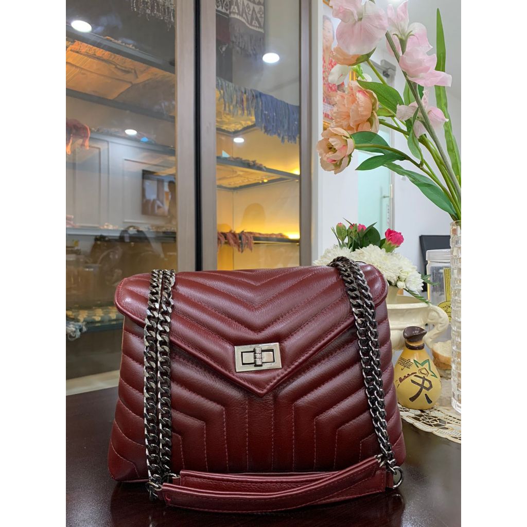 Tas Kulit Asli Selempang Wanita | Tas Kulit Asli | Shoulder Bag Kotak | YSL-02