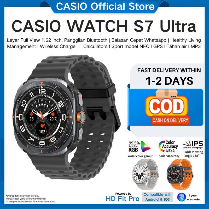[COD] Casio SmartWatch S7 Ultra，Panggilan suara, tampilan jam khusus, MP3, pemantauan detak jantung,