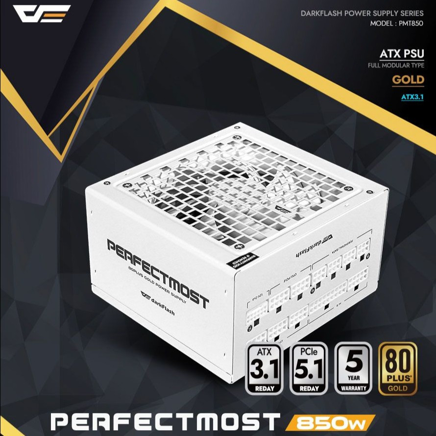 POWER SUPPLY PSU DARKFLASH PERFECTMOST WHITE PMT850 PCIE 5.1 ATX 3.1 850W 80+ GOLD FULL MODULAR
