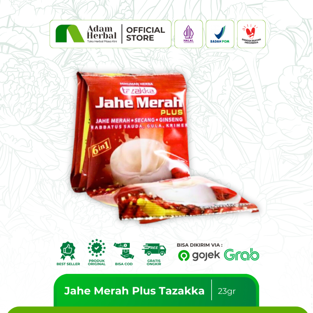 

Jahe Merah Plus Tazakka 1 Renceng isi 10 sachet 23gr - Minuman Kesehatan Alami dengan Ginseng & Habbatussauda