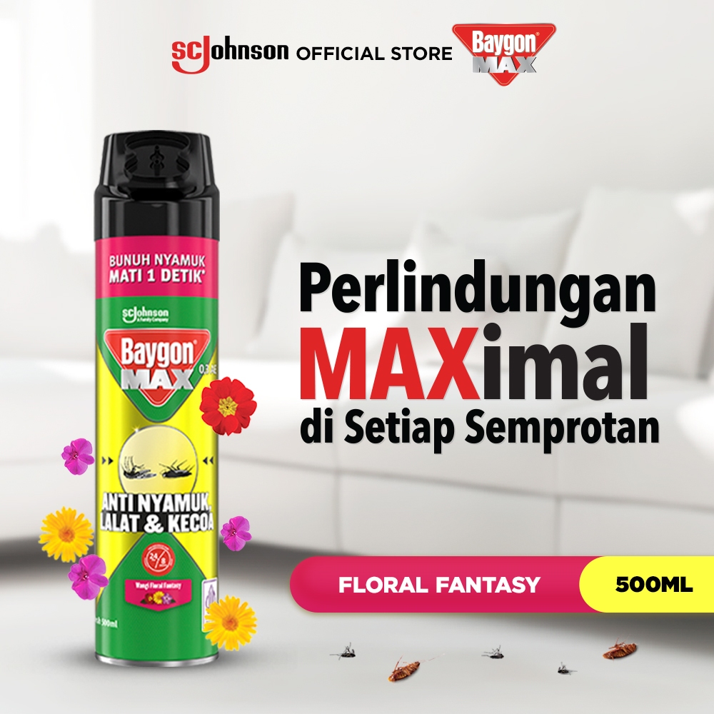 Baygon Max Aerosol Floral Fantasy 500ml - Obat Nyamuk Semprot, Anti Nyamuk Semalaman