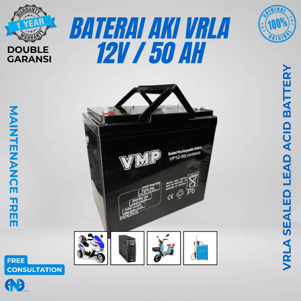 Baterai Aki UPS 12V 50AH 50 AH VMP Aki Baterai Kering VRLA UPS APC ICA