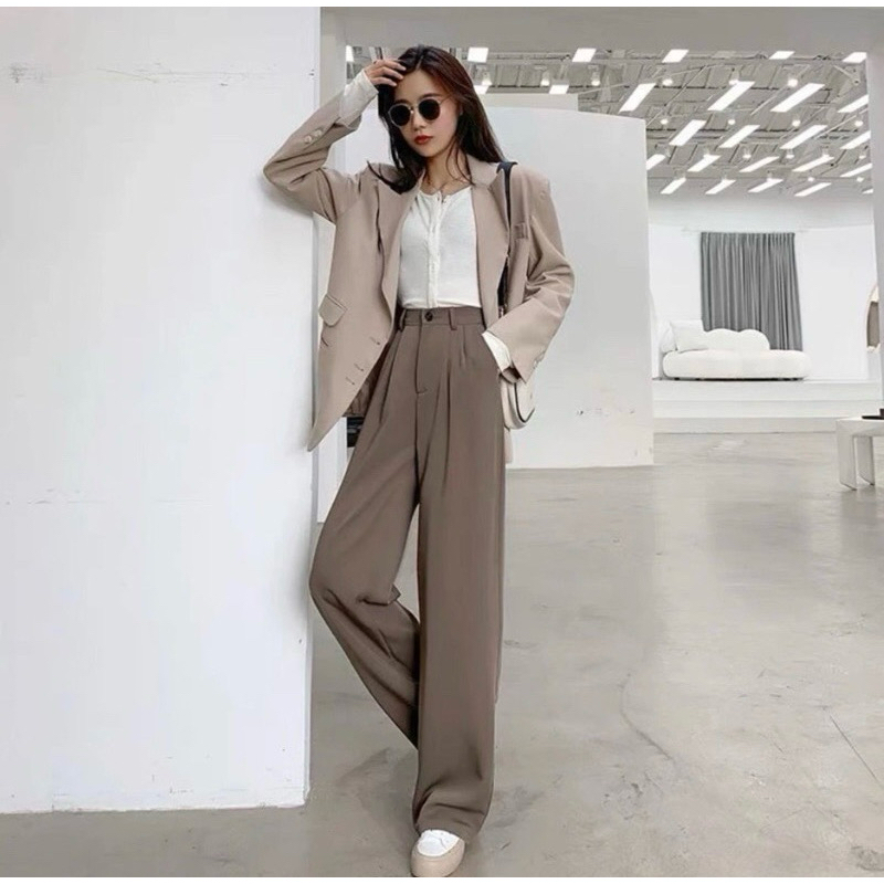 Classic loose pants celana wanita Korea highwaist model terbaru bahan katun polyester