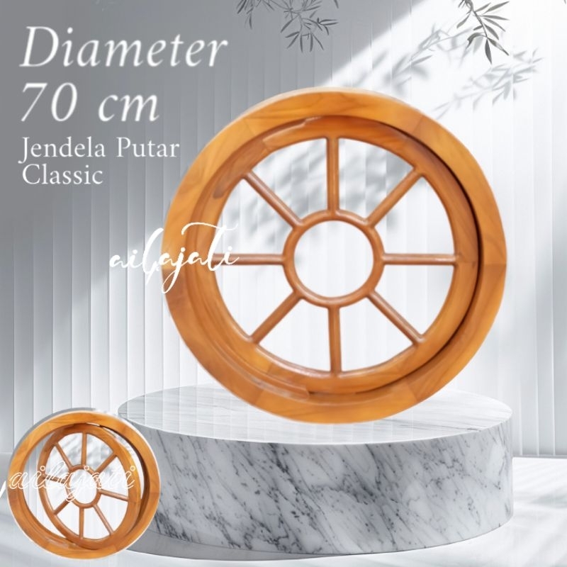 KB8-70cm Jendela Bulat Aesthetic Putar Kayu Jati