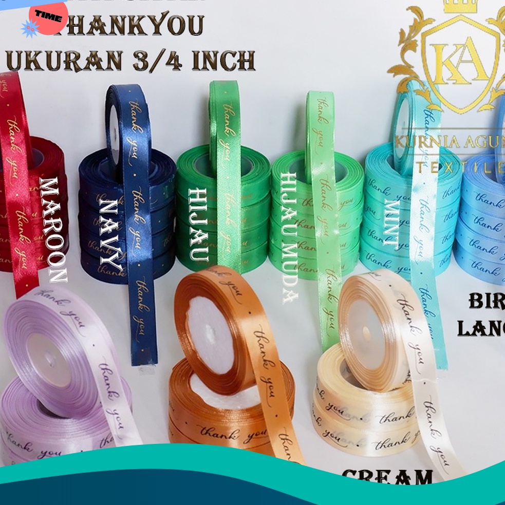 

SPESIAL Pita Satin Tulisan Thank You 2cm Pita Kado hampers souvenir ukuran 34 inch Roll dan 1 Meter