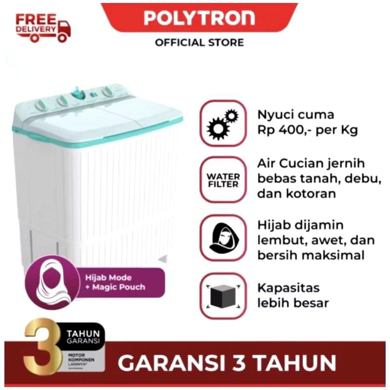 POLYTRON PWM 1076 MESIN CUCI 2 TABUNG 10 KG