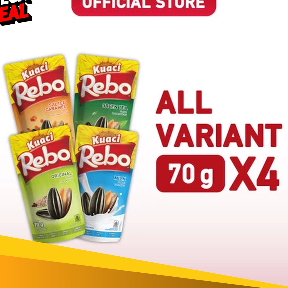 

EKSKLUSIF Rebo Kuaci Bundling 4 PCS 7 Gram Original Milk GT Caramel