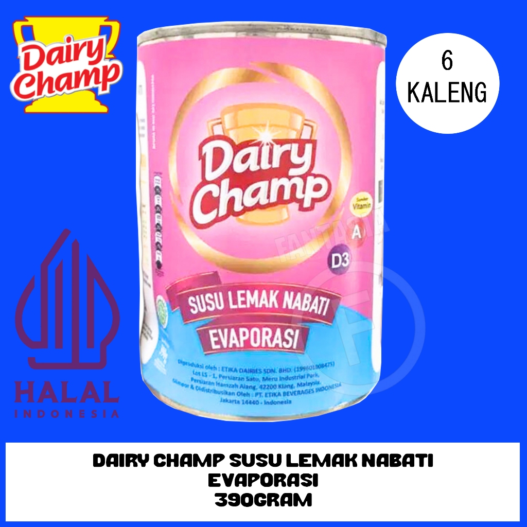

DAIRY CHAMP SUSU EVAPORASI EVAPORATED MILK LEMAK NABATI TIN KALENG 390 GRAM PACK ISI 6 PCS FUN CORNER DENGAN PAKING AMAN