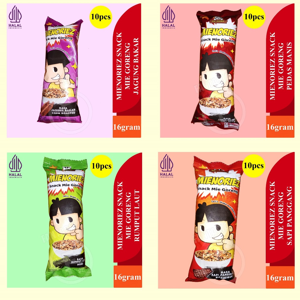 

MY_MIEAW MIENORIEZ ANEKA CEMILAN MAKANAN RINGAN SNACK MIE GORENG PACK ISI 10 BUNGKUS 16 GRAM FUN CORNER